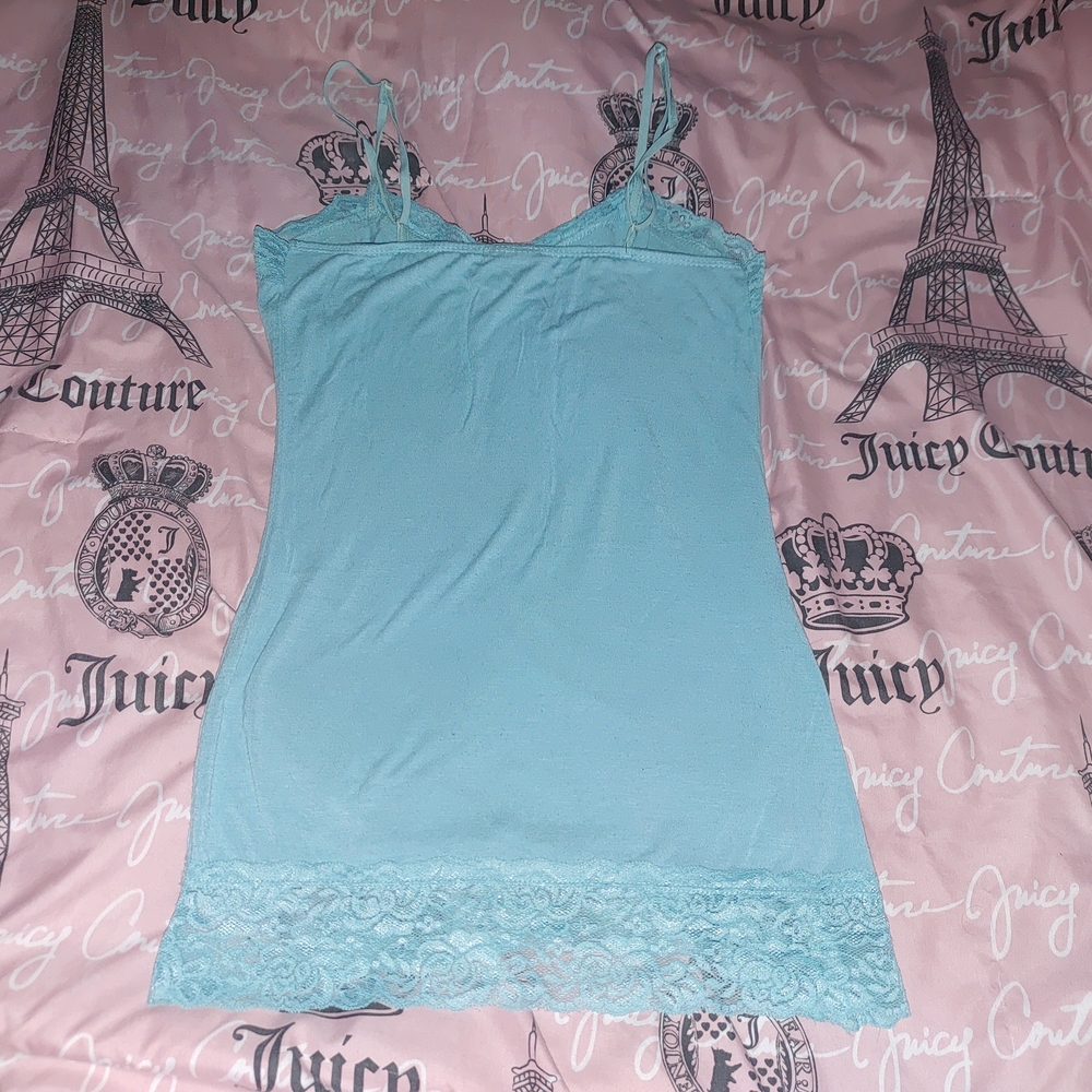 Tiffany Blue Lace Trim Cami Top S XS - Picture 4 of 4